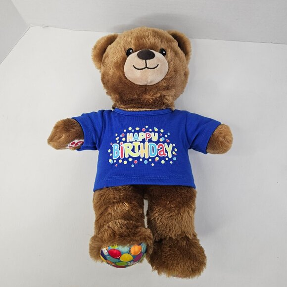 Build A Bear Happy Birthday Bear Plush Brown Teddy Blue T-Shirt Stuffed Animal - Picture 7 of 13